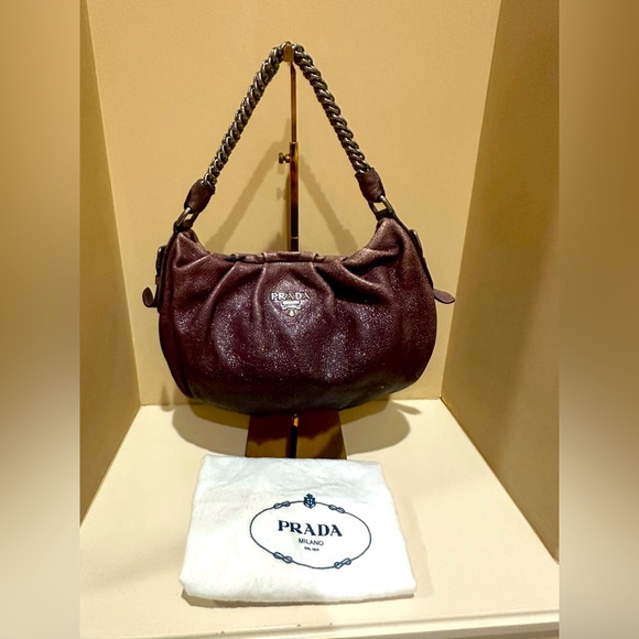 Prada Cervo Lux Leather Chain Link Hobo Bag - Picture 1 of 16